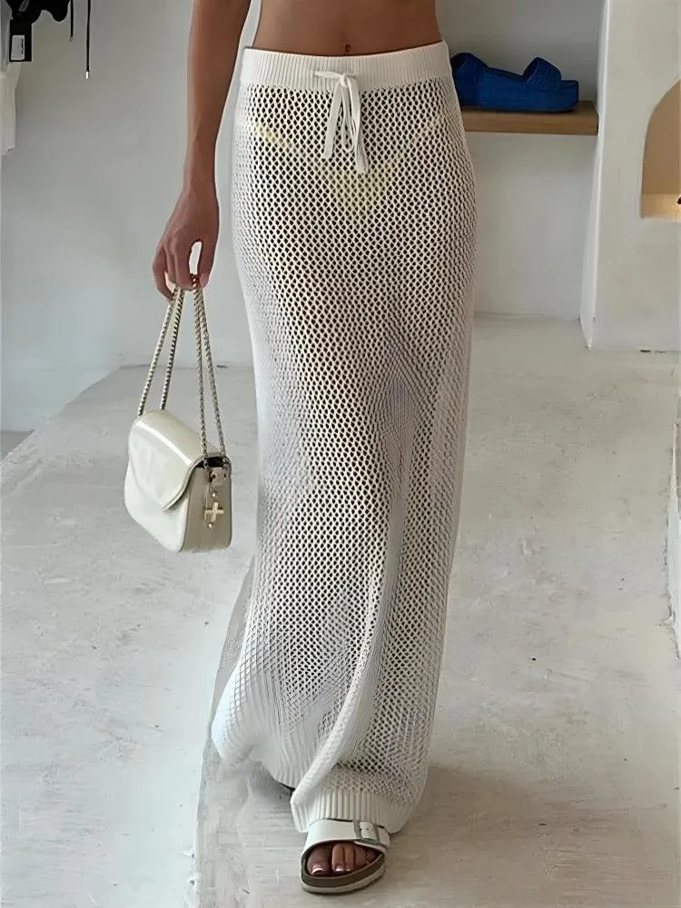 Jupe Longue Crochet Plage Blanche Blanc — visuel 4